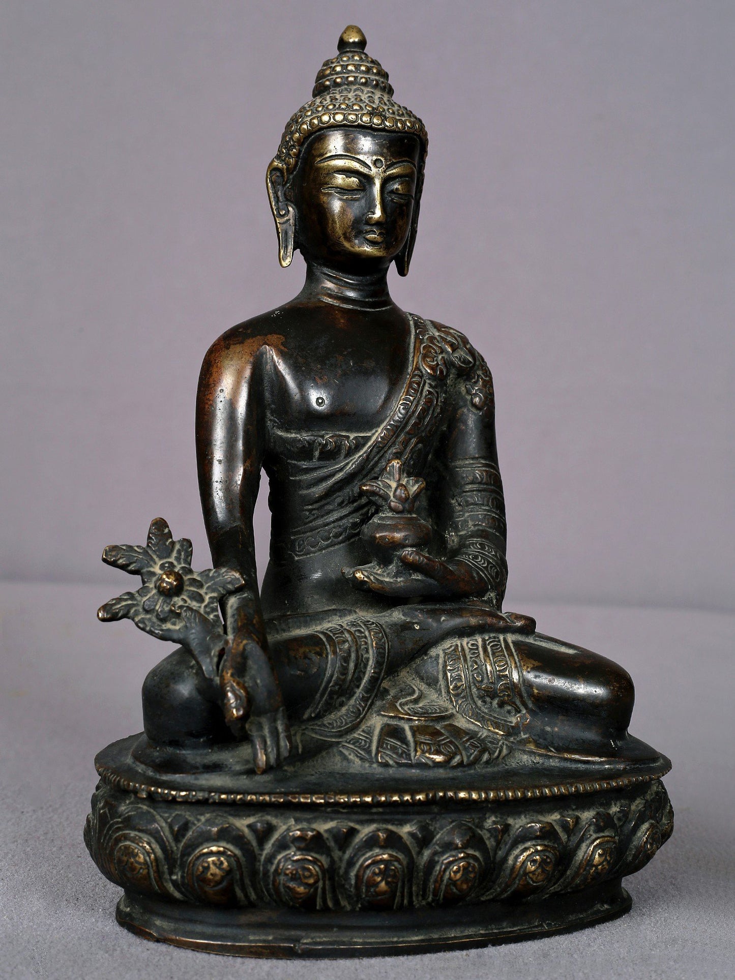 8" Brass Medicine Buddha Statue From Nepal | Handmade Idol | Lord Buddha Statue