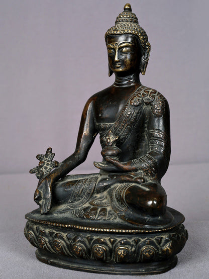 8" Brass Medicine Buddha Statue From Nepal | Handmade Idol | Lord Buddha Statue