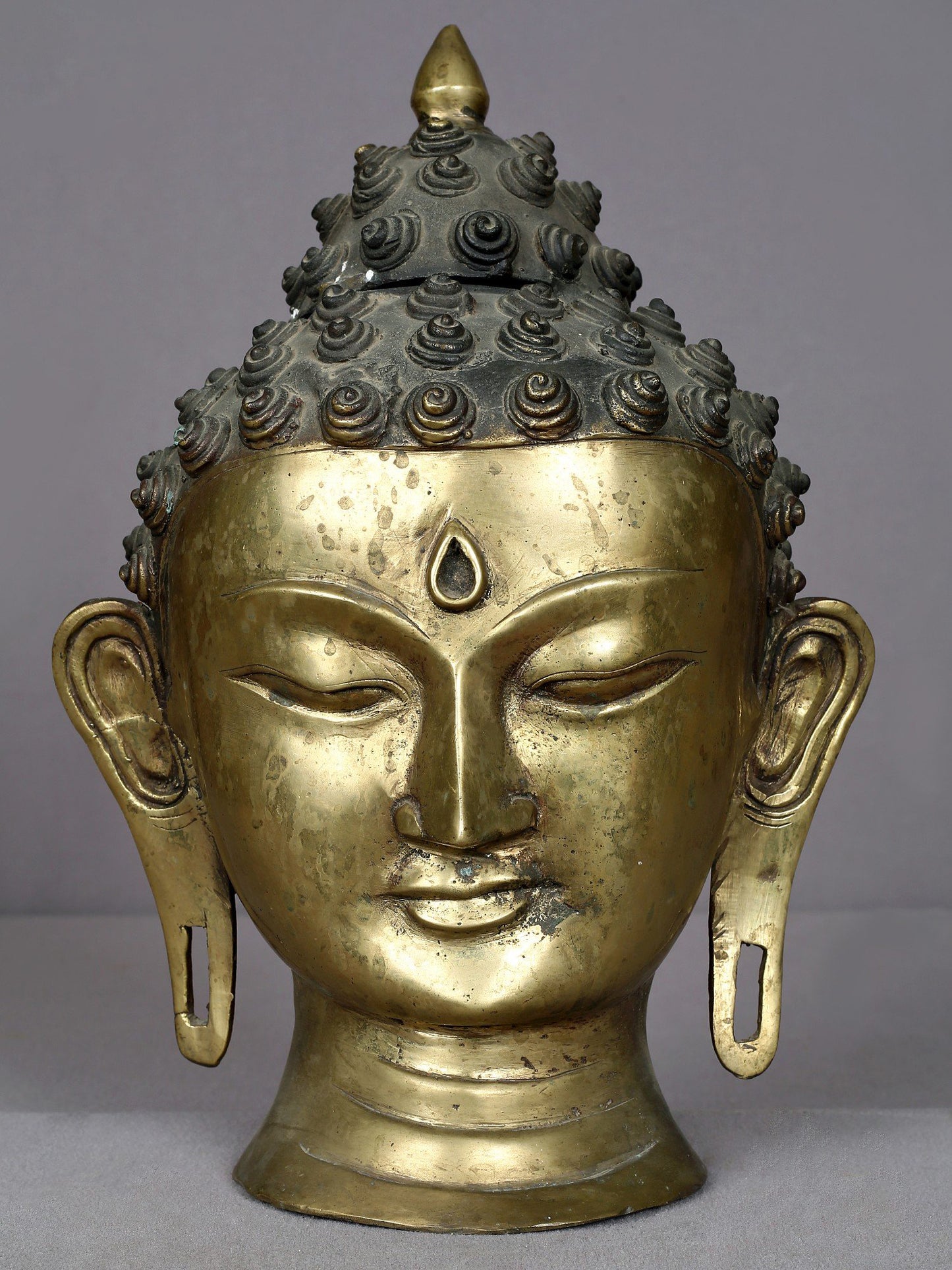 12" Brass Buddha Head Statue From Nepal | Handmade Idol | Lord Buddha Statue