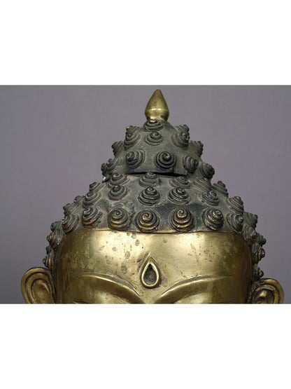 12" Brass Buddha Head Statue From Nepal | Handmade Idol | Lord Buddha Statue