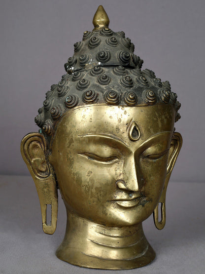 12" Brass Buddha Head Statue From Nepal | Handmade Idol | Lord Buddha Statue