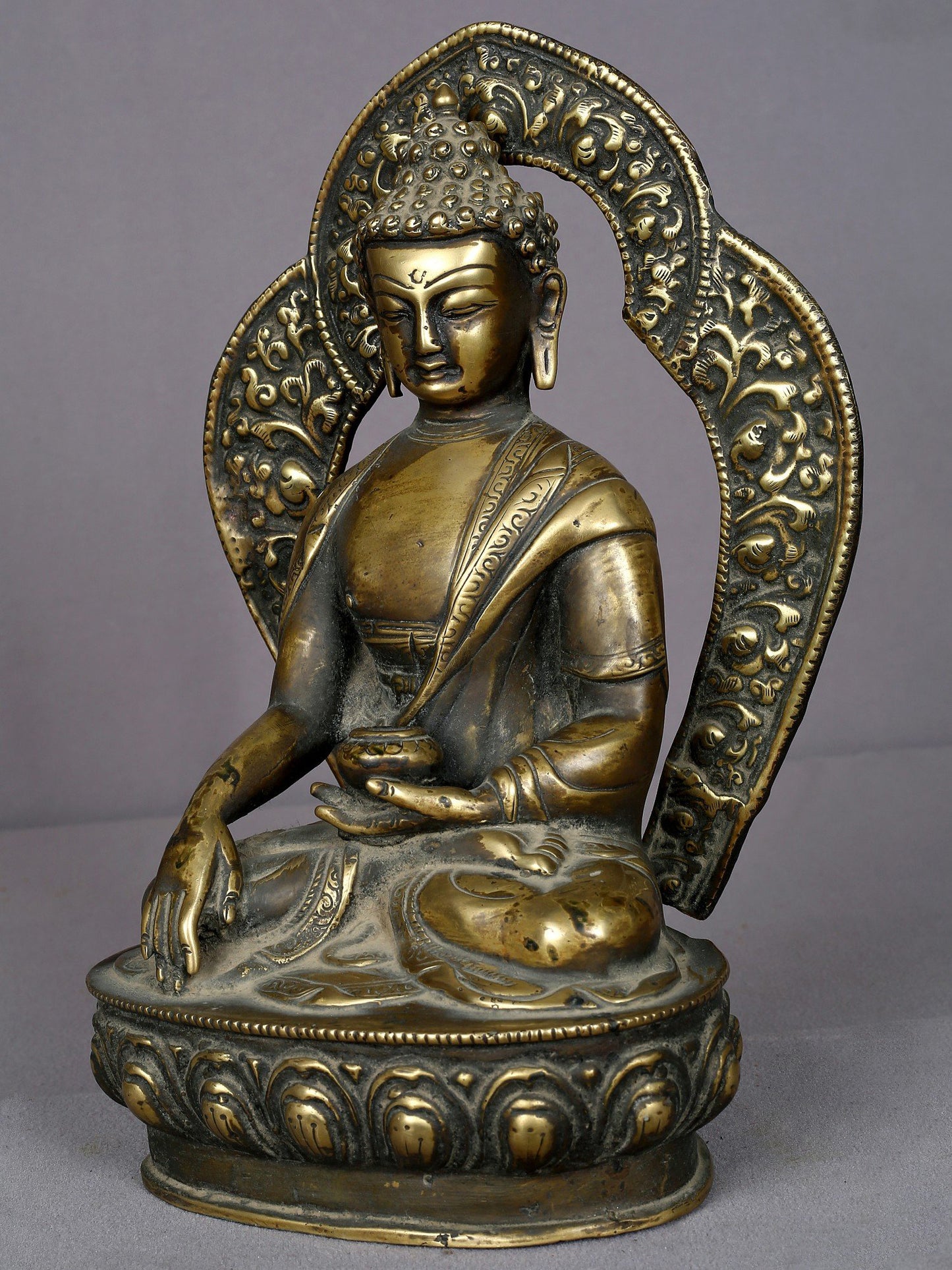 12" Lord Shakyamuni Buddha Brass Statue From Nepal | Handmade Idol | Buddha Figurine