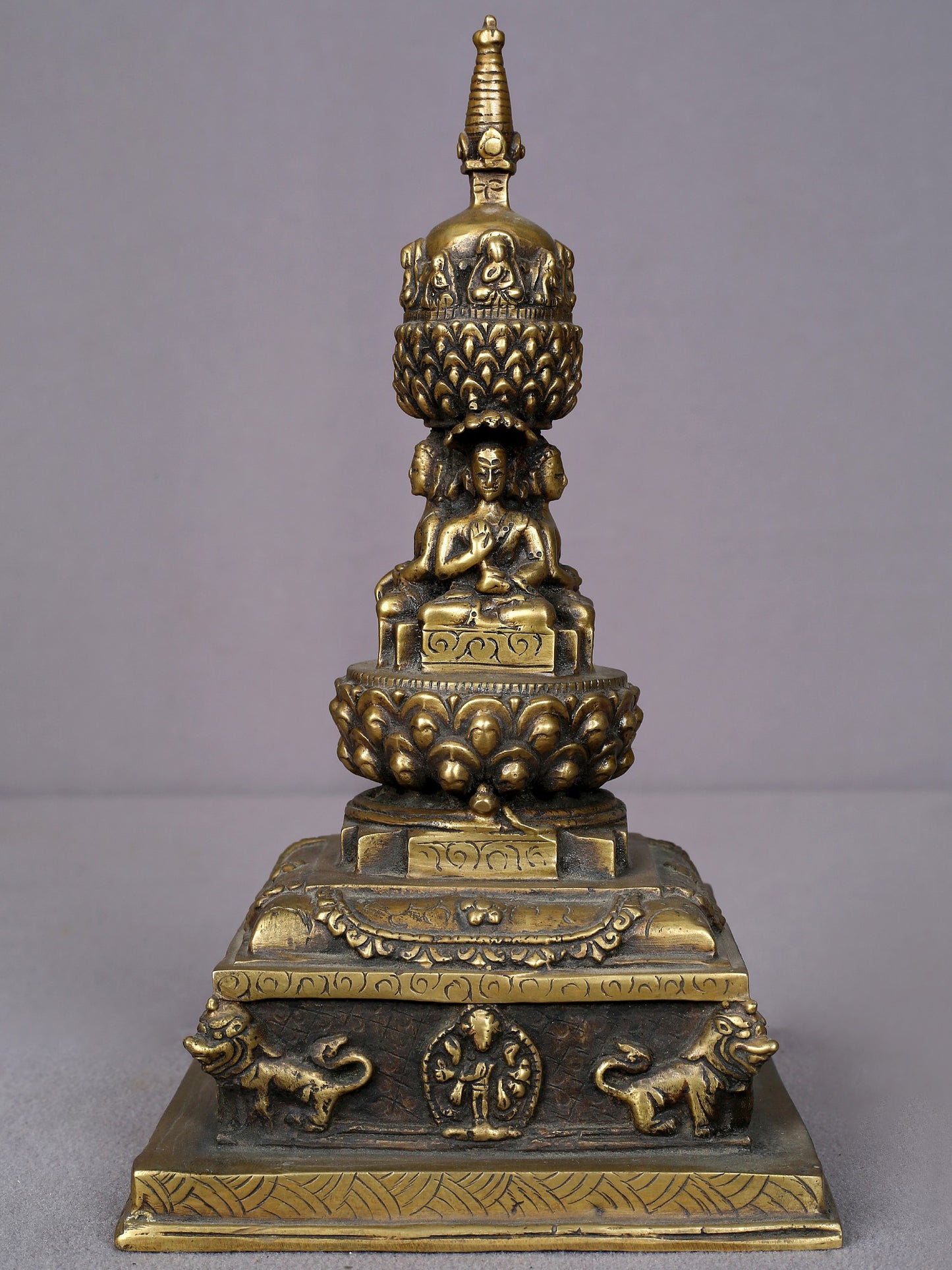 9" Tibetan Buddhist Brass Stupa | Handmade | Brass Ritual Figurine