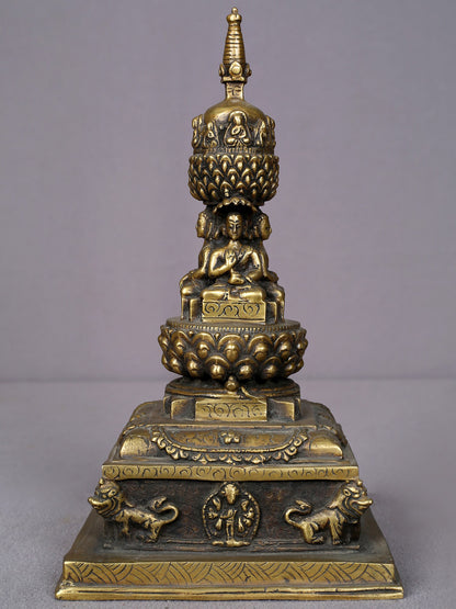 9" Tibetan Buddhist Brass Stupa | Handmade | Brass Ritual Figurine