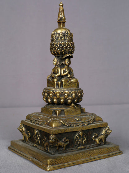 9" Tibetan Buddhist Brass Stupa | Handmade | Brass Ritual Figurine