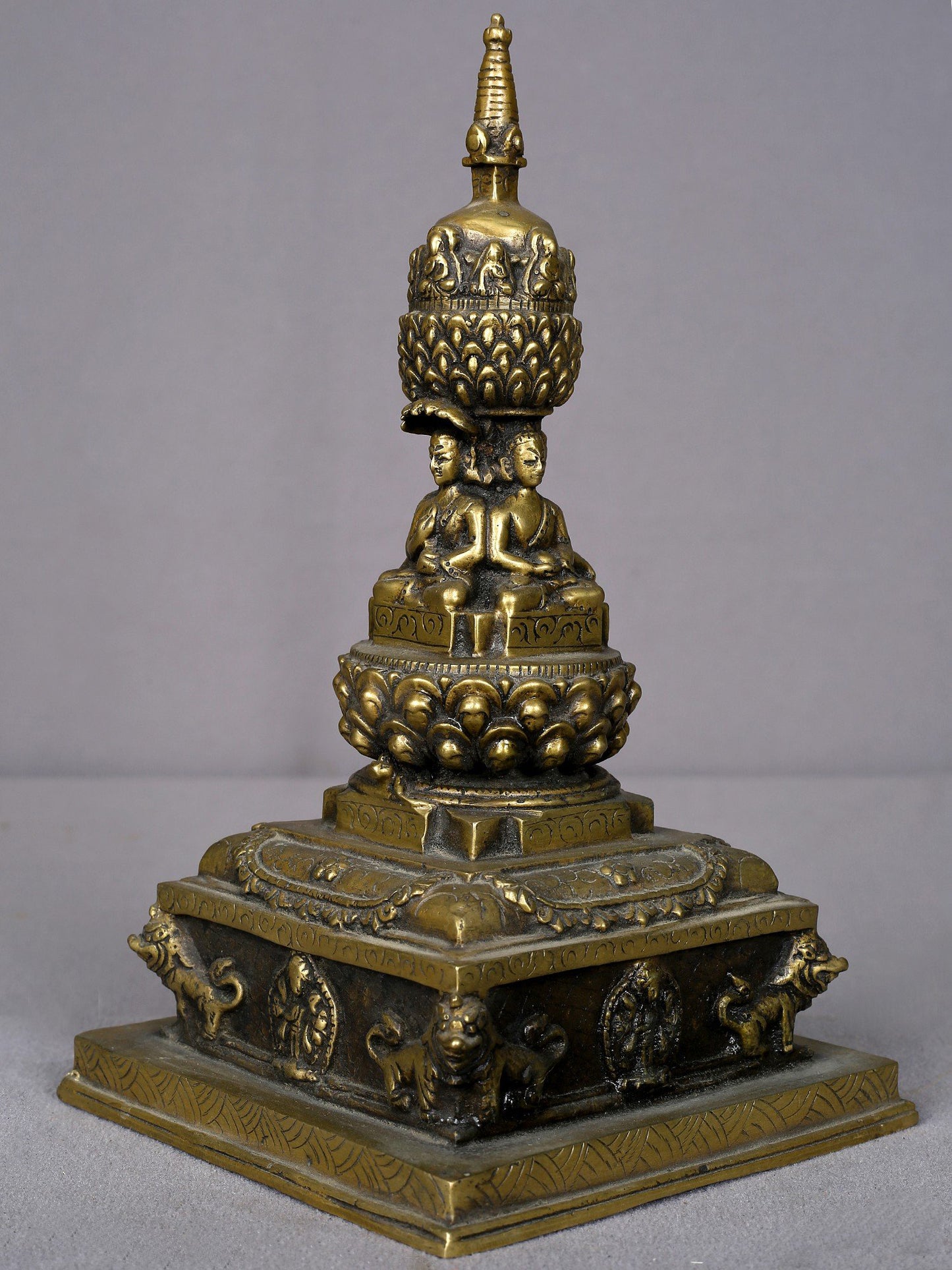 9" Tibetan Buddhist Brass Stupa | Handmade | Brass Ritual Figurine