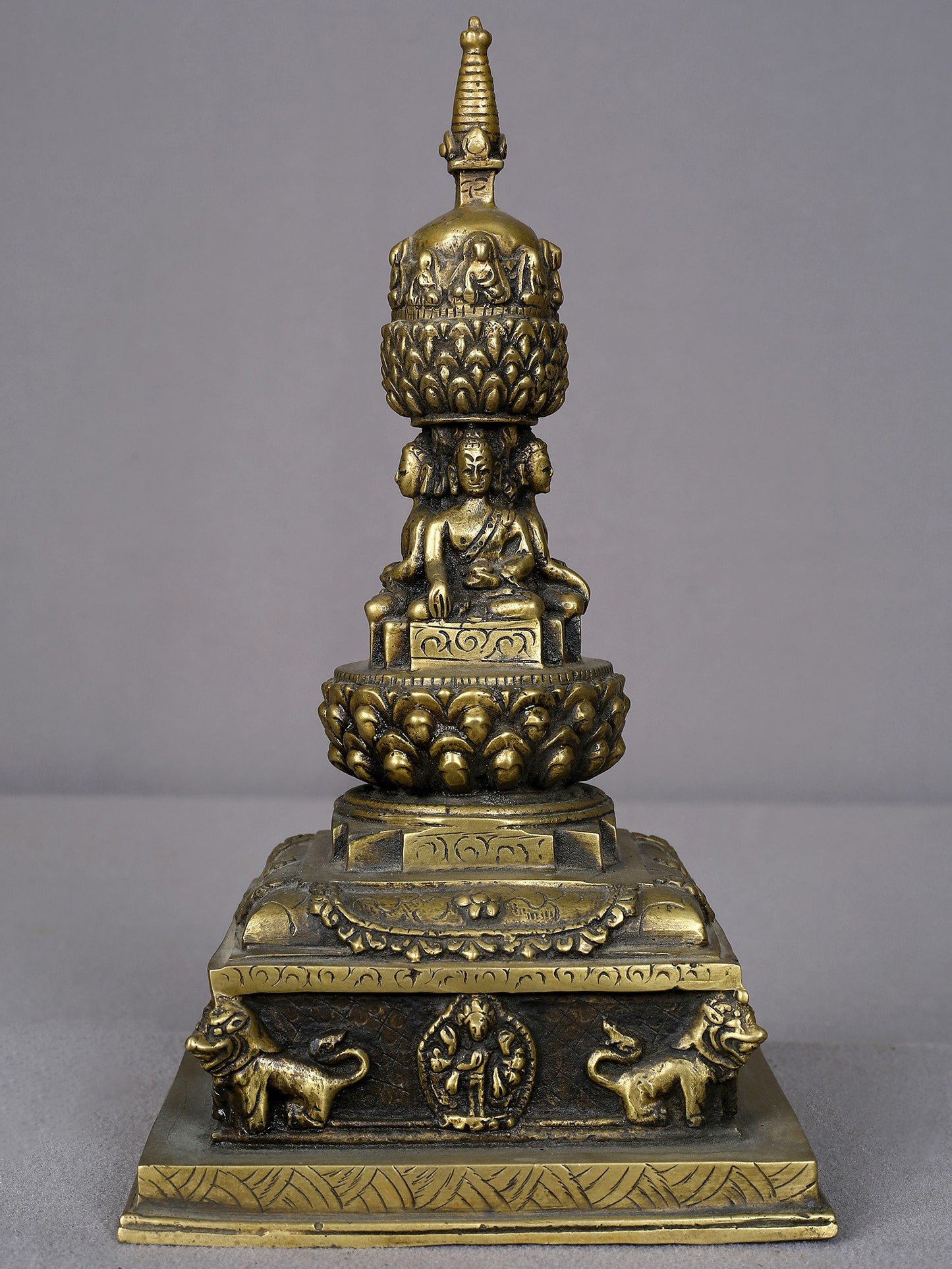 9" Tibetan Buddhist Brass Stupa | Handmade | Brass Ritual Figurine