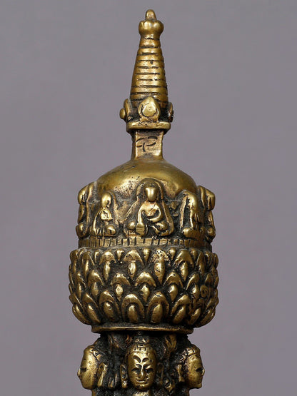 9" Tibetan Buddhist Brass Stupa | Handmade | Brass Ritual Figurine