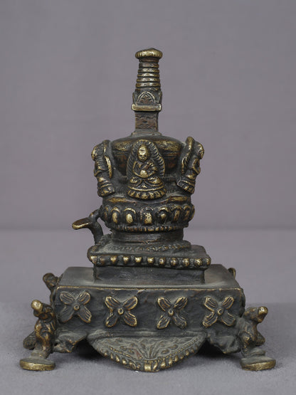 5" Small Tibetan Buddhist Brass Stupa | Handmade | Brass Ritual Figurine