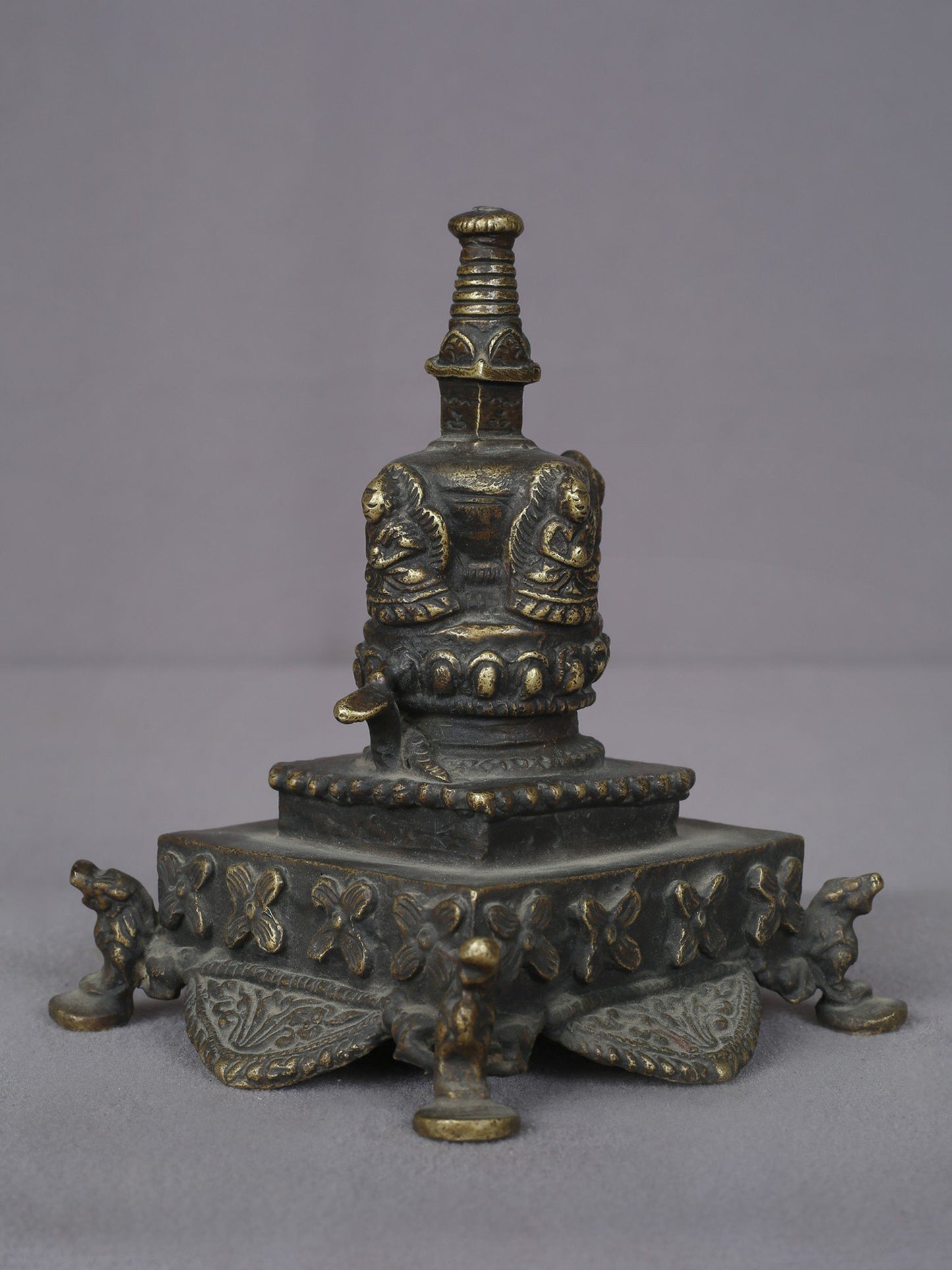 5" Small Tibetan Buddhist Brass Stupa | Handmade | Brass Ritual Figurine