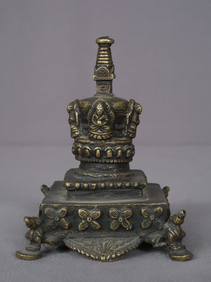 5" Small Tibetan Buddhist Brass Stupa | Handmade | Brass Ritual Figurine