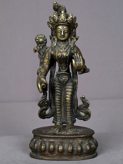 8" Brass Standing Goddess Tara Statue From Nepal | Handmade | Goddess Tara Statue