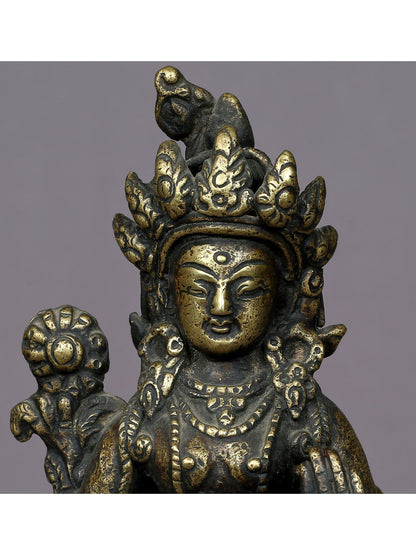 8" Brass Standing Goddess Tara Statue From Nepal | Handmade | Goddess Tara Statue