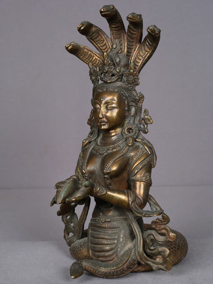 11" Copper Naga Kanya Statue (Snake Woman) | Handmade Idol | Copper Decor Figurine