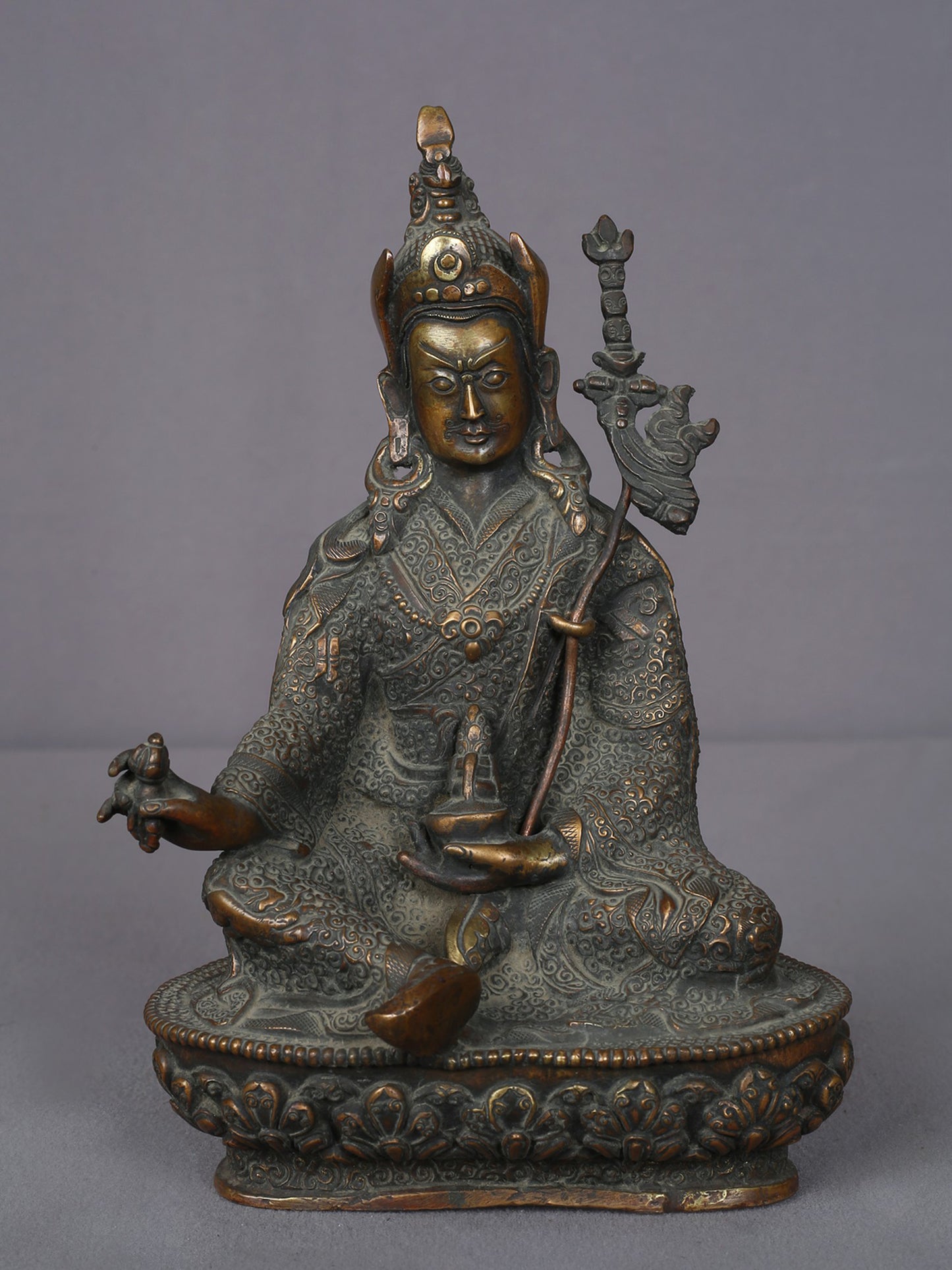 9" Copper Guru Padmasambhava Sculpture From Nepal | Handmade Idol | Buddhist Statue