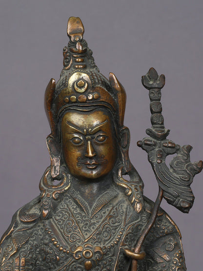 9" Copper Guru Padmasambhava Sculpture From Nepal | Handmade Idol | Buddhist Statue