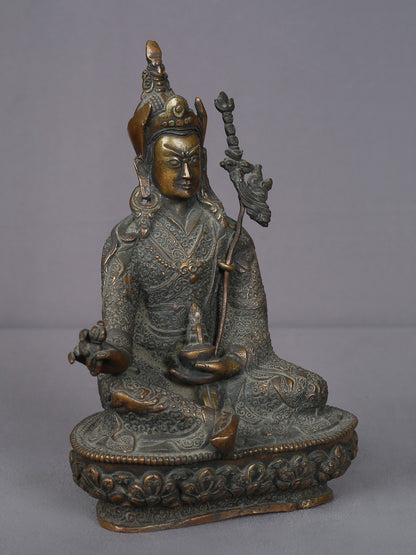 9" Copper Guru Padmasambhava Sculpture From Nepal | Handmade Idol | Buddhist Statue