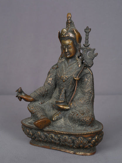 9" Copper Guru Padmasambhava Sculpture From Nepal | Handmade Idol | Buddhist Statue