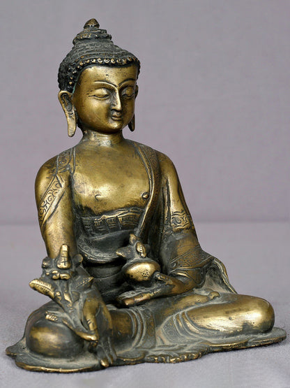 5" Small Bronze Medicine Buddha Statue From Nepal | Decorative Bronze Idol | Figurine For Gifting | Bronze Statue For Temple