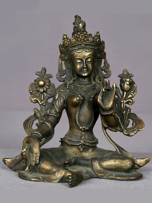 5" Small Bronze Goddess Green Tara Statue From Nepal | Handmade Idol | Goddess Figurine