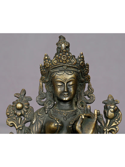 5" Small Bronze Goddess Green Tara Statue From Nepal | Handmade Idol | Goddess Figurine