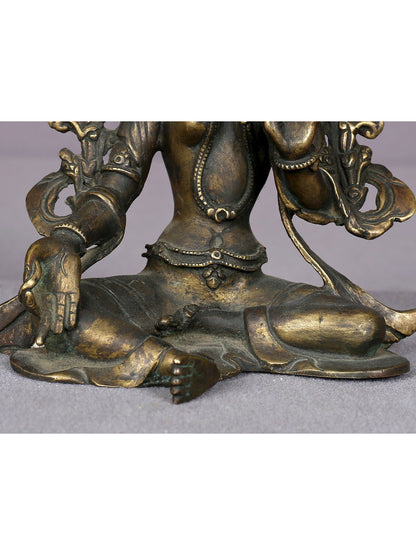 5" Small Bronze Goddess Green Tara Statue From Nepal | Handmade Idol | Goddess Figurine