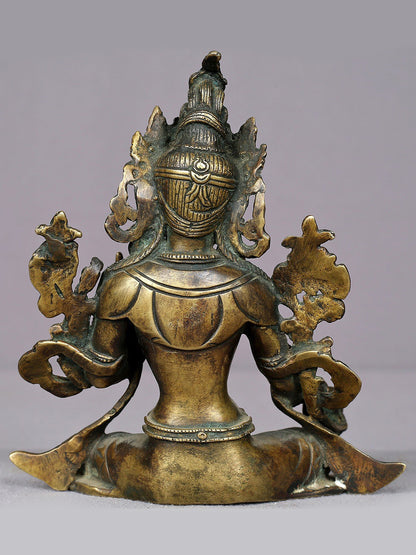 5" Small Bronze Goddess Green Tara Statue From Nepal | Handmade Idol | Goddess Figurine