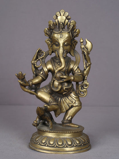 11" Standing Ganesha Brass Statue From Nepal | Handmade Idol | Ganesha Statue