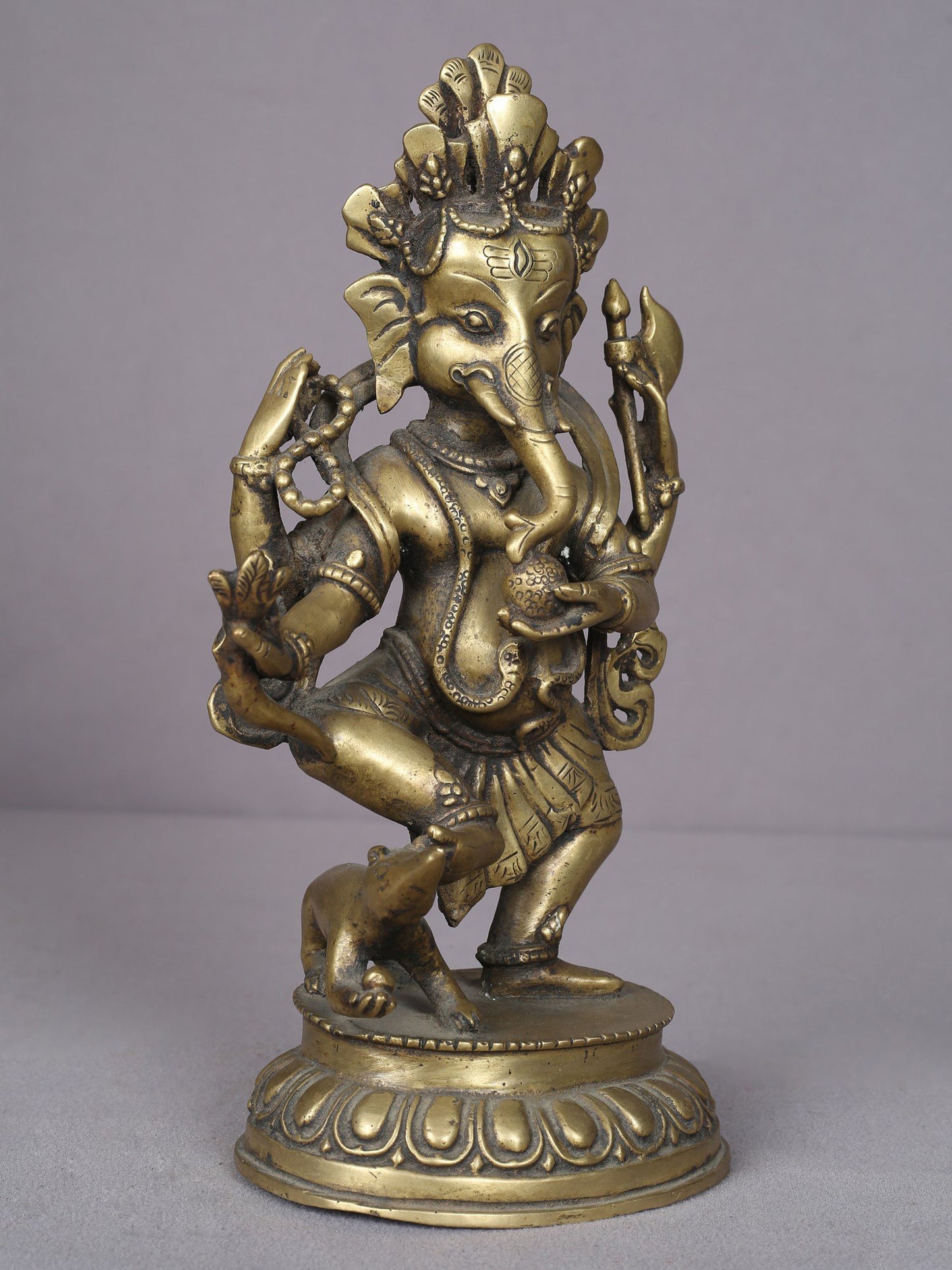 11" Standing Ganesha Brass Statue From Nepal | Handmade Idol | Ganesha Statue