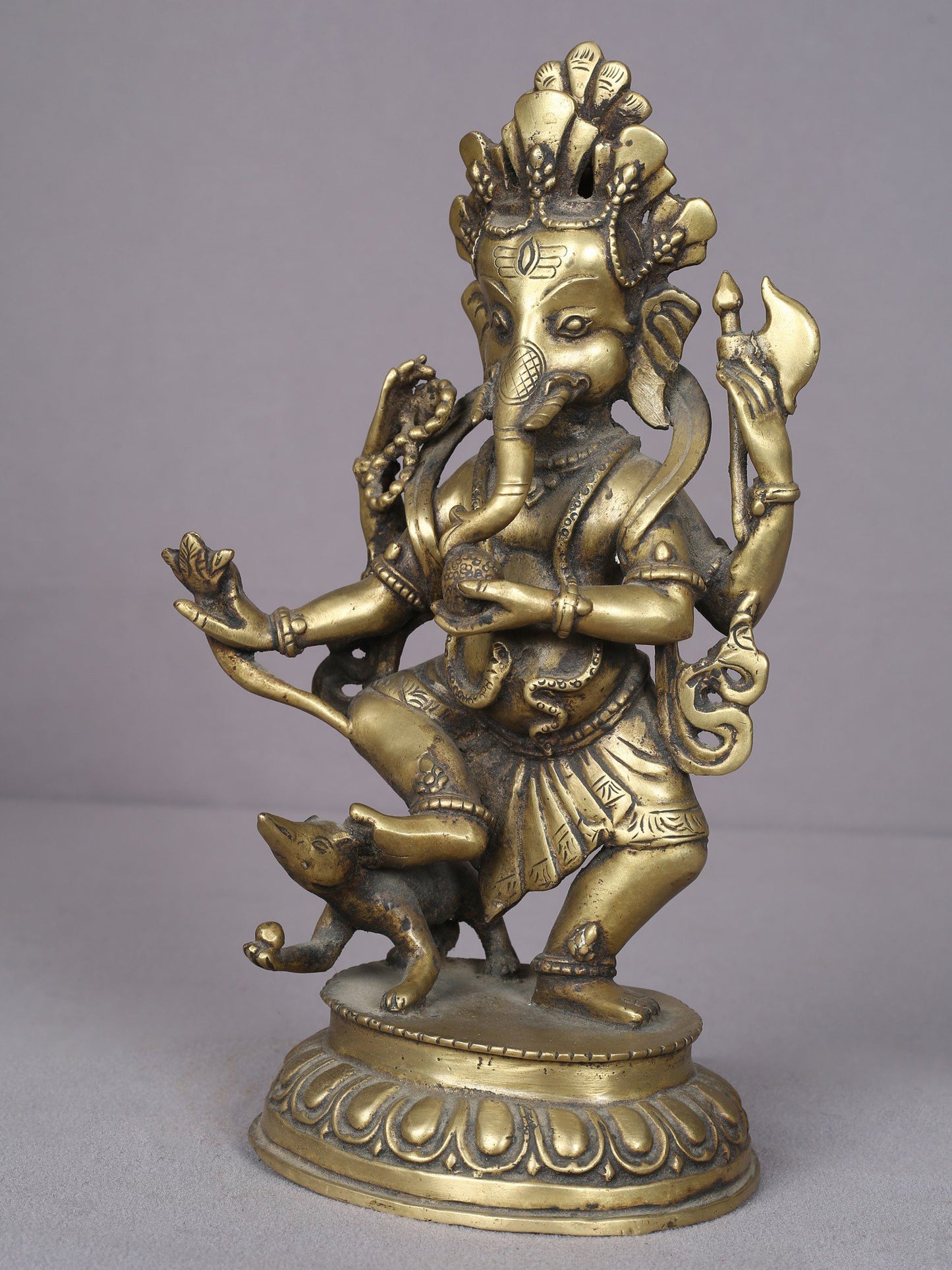 11" Standing Ganesha Brass Statue From Nepal | Handmade Idol | Ganesha Statue