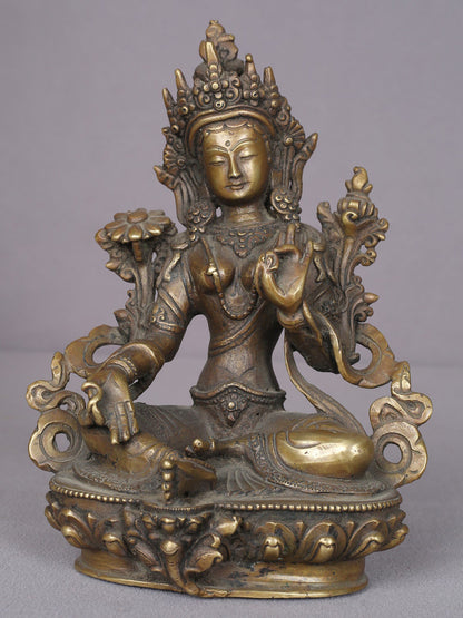 8" Brass Goddess Green Tara Statue From Nepal | Handmade Idol | Goddess Statue