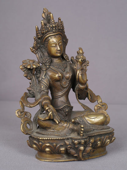 8" Brass Goddess Green Tara Statue From Nepal | Handmade Idol | Goddess Statue