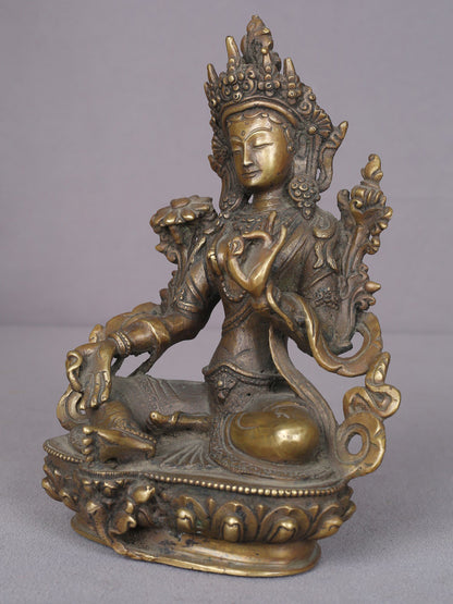 8" Brass Goddess Green Tara Statue From Nepal | Handmade Idol | Goddess Statue