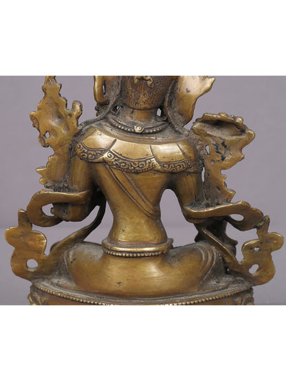 8" Brass Goddess Green Tara Statue From Nepal | Handmade Idol | Goddess Statue