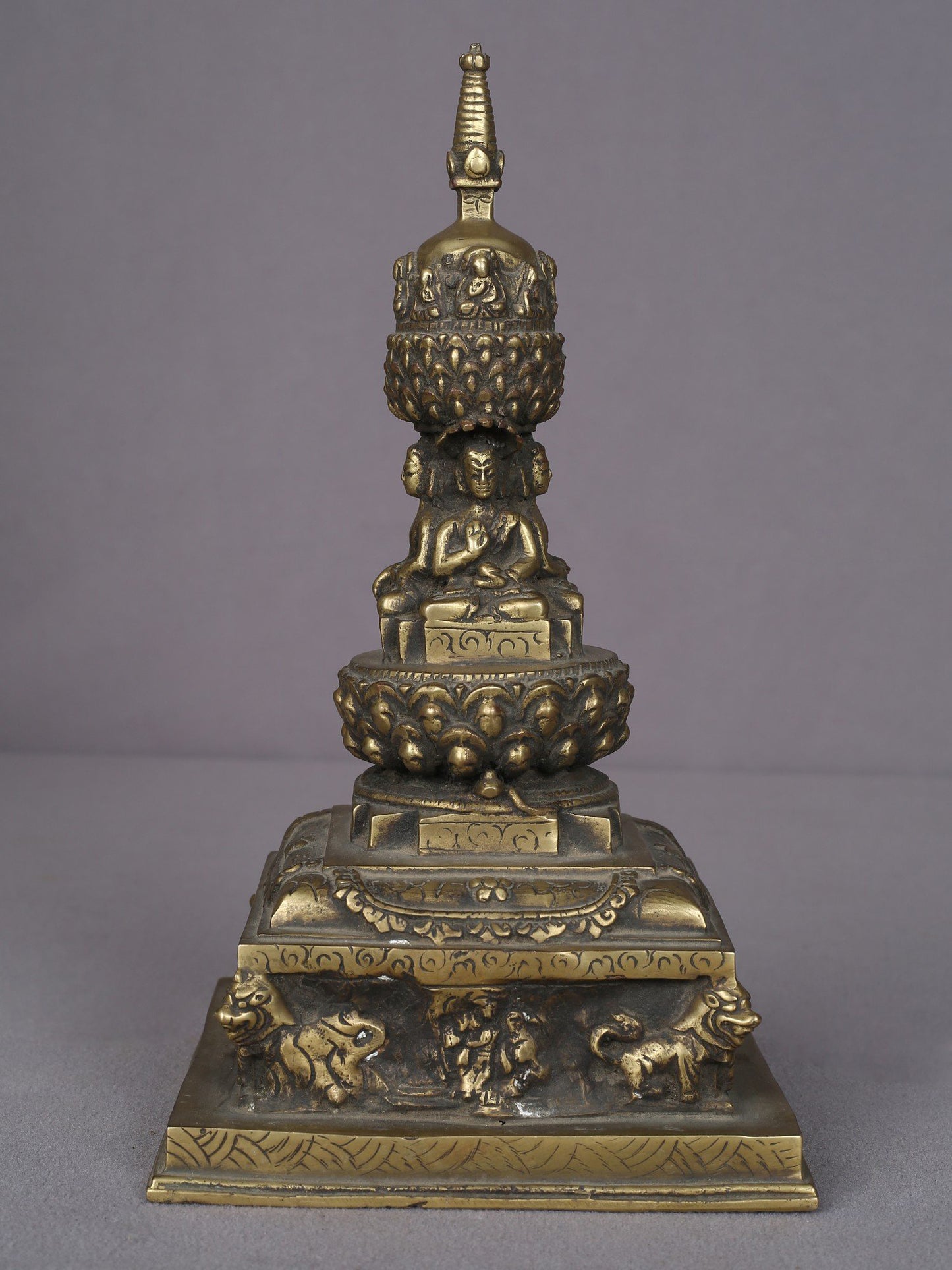 9" Brass Tibetan Buddhist Stupa From Nepal | Handmade | Ritual Brass Stupa Figurine