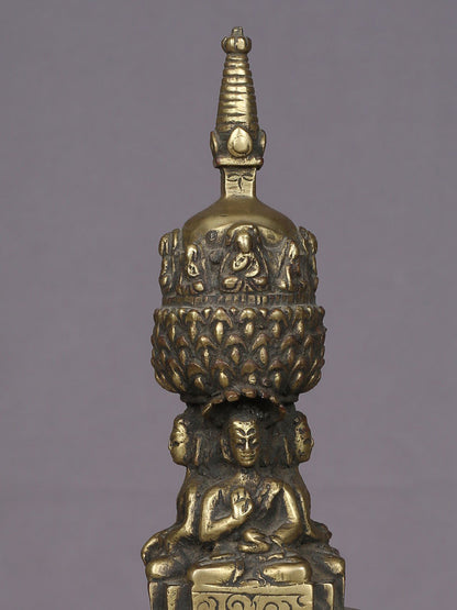 9" Brass Tibetan Buddhist Stupa From Nepal | Handmade | Ritual Brass Stupa Figurine