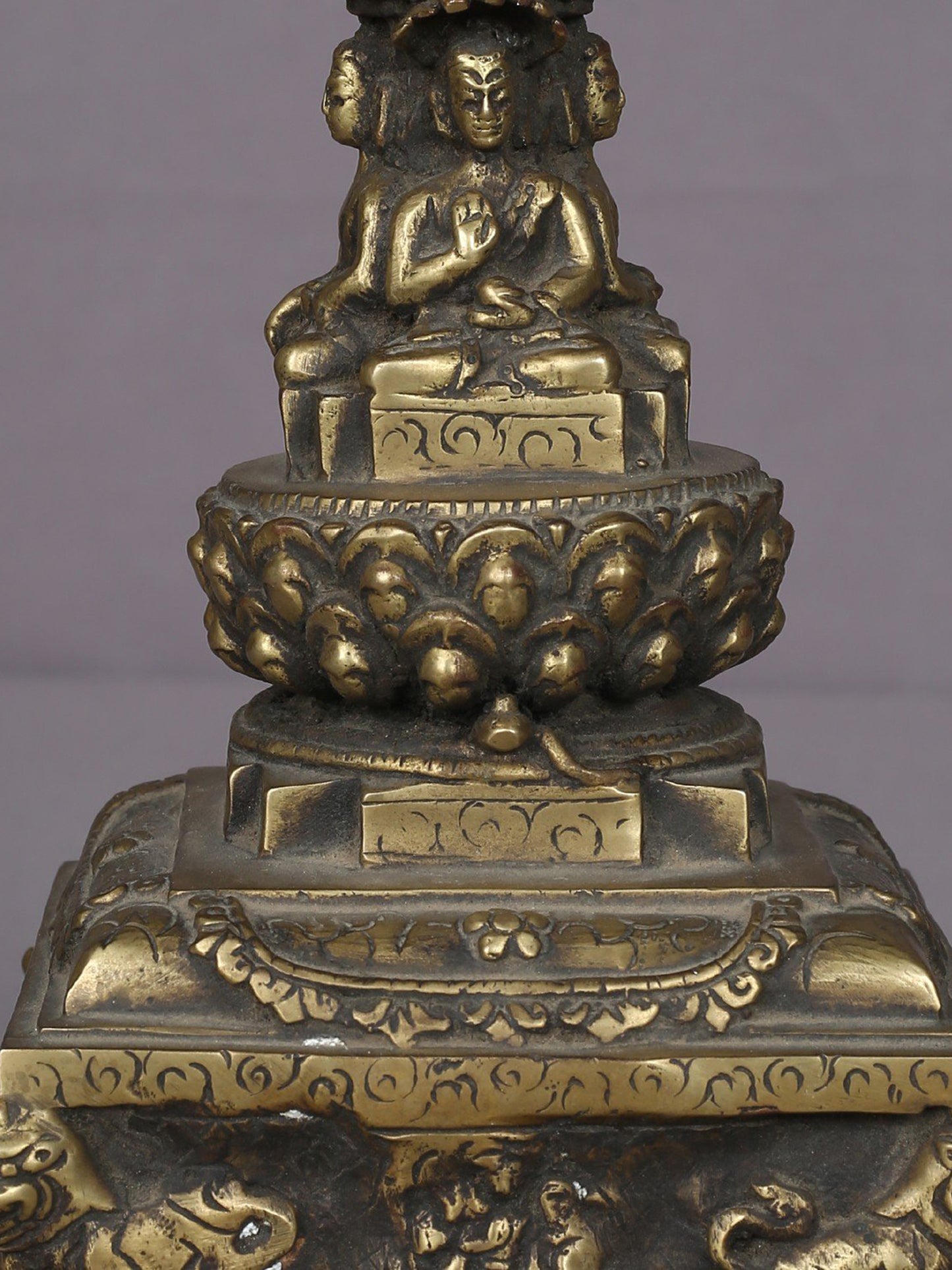 9" Brass Tibetan Buddhist Stupa From Nepal | Handmade | Ritual Brass Stupa Figurine