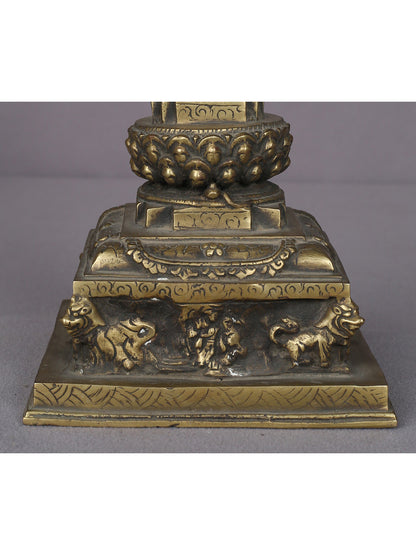 9" Brass Tibetan Buddhist Stupa From Nepal | Handmade | Ritual Brass Stupa Figurine