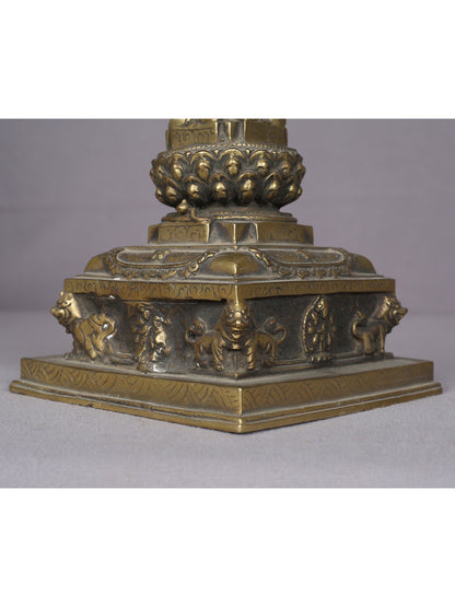 9" Brass Tibetan Buddhist Stupa From Nepal | Handmade | Ritual Brass Stupa Figurine