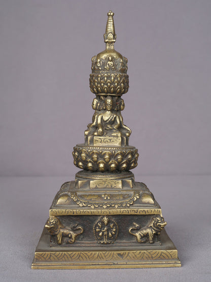 9" Brass Tibetan Buddhist Stupa From Nepal | Handmade | Ritual Brass Stupa Figurine