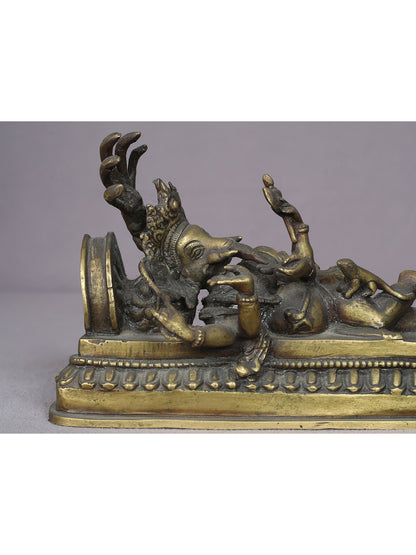 7" Sleeping Ganesha Brass Sculpture From Nepal | Handmade Idol | Lord Ganesha Statue