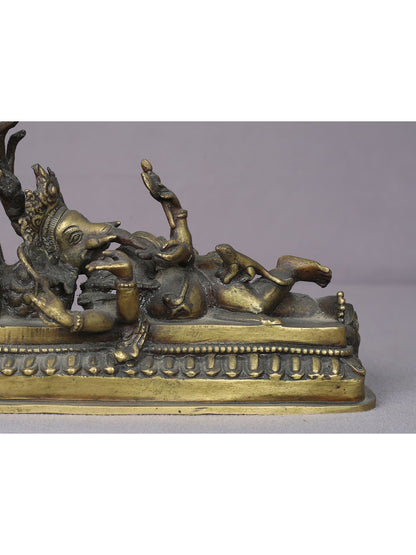 7" Sleeping Ganesha Brass Sculpture From Nepal | Handmade Idol | Lord Ganesha Statue