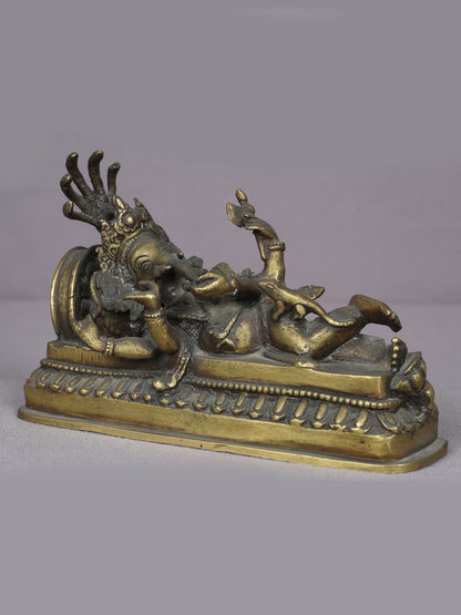 7" Sleeping Ganesha Brass Sculpture From Nepal | Handmade Idol | Lord Ganesha Statue