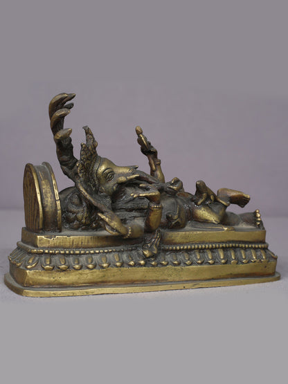 7" Sleeping Ganesha Brass Sculpture From Nepal | Handmade Idol | Lord Ganesha Statue