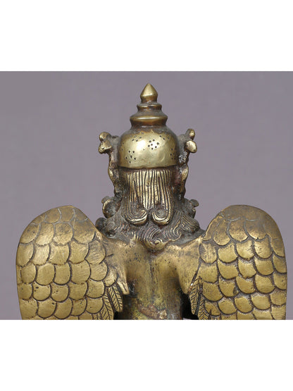 9" Garuda Brass Figurine From Nepal | Handmade Idol | Garuda Brass Statue