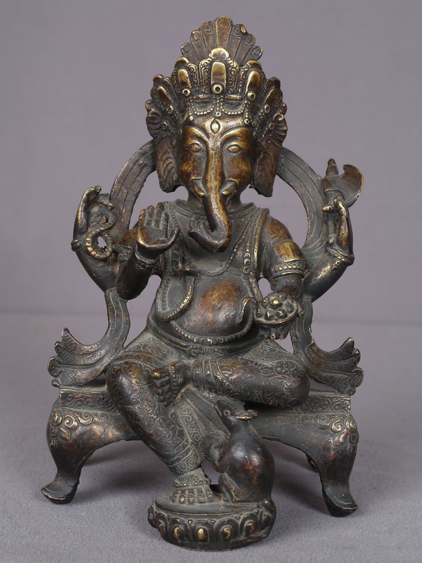 9" Sitting Ganesha Brass Figurine From Nepal | Handmade Idol | Lord Ganesha Brass Statue