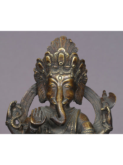 9" Sitting Ganesha Brass Figurine From Nepal | Handmade Idol | Lord Ganesha Brass Statue