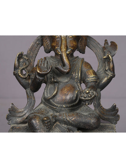 9" Sitting Ganesha Brass Figurine From Nepal | Handmade Idol | Lord Ganesha Brass Statue