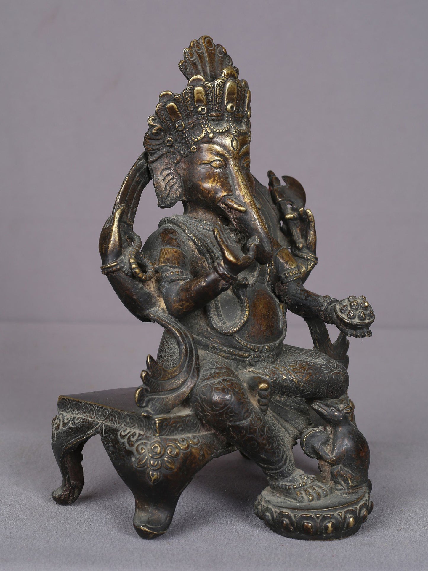 9" Sitting Ganesha Brass Figurine From Nepal | Handmade Idol | Lord Ganesha Brass Statue