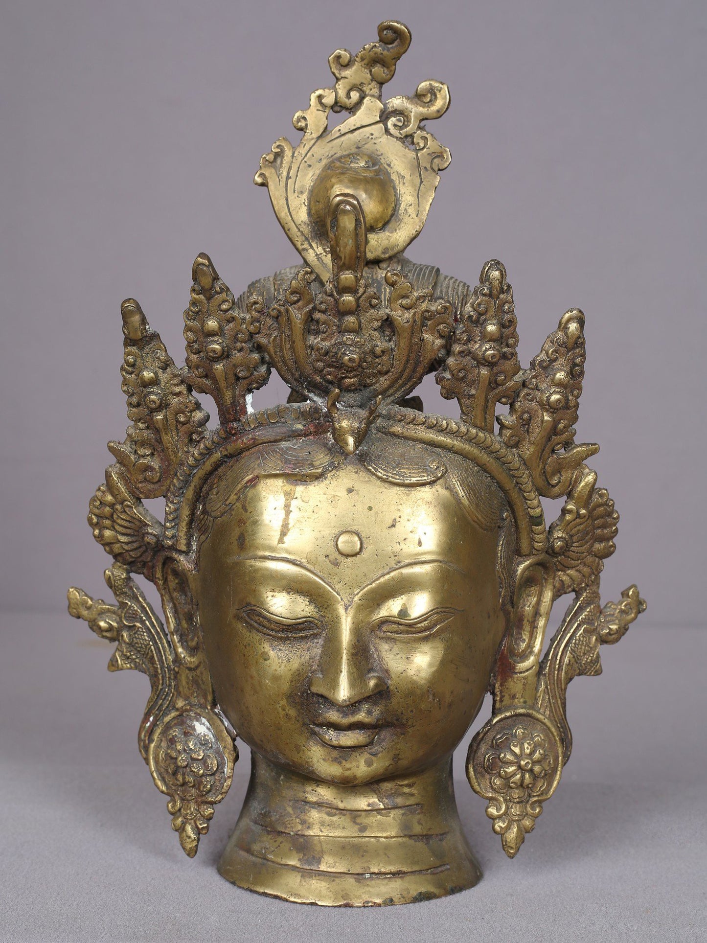 10" Green Tara Brass Idol Head With Crown | Handmade Idol | Buddhist Statue